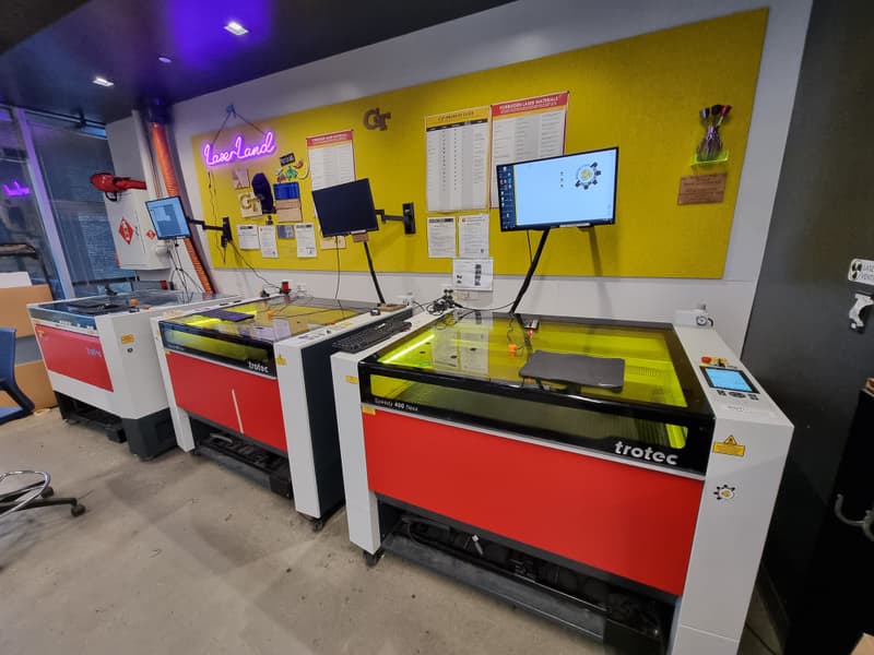 Resin printer bench in Georgia Tech makerspace