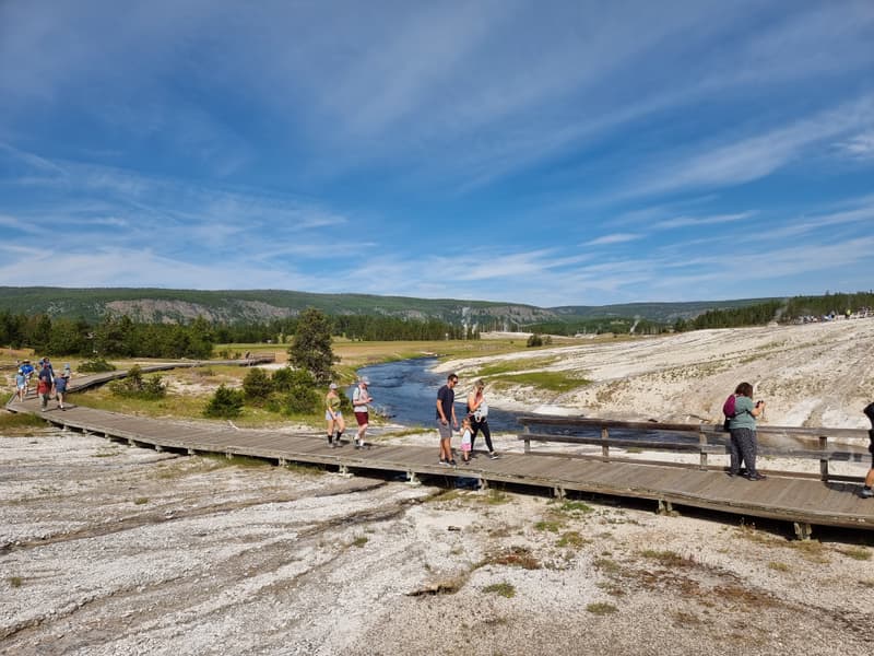 Yellowstone boardwalk and river landscape