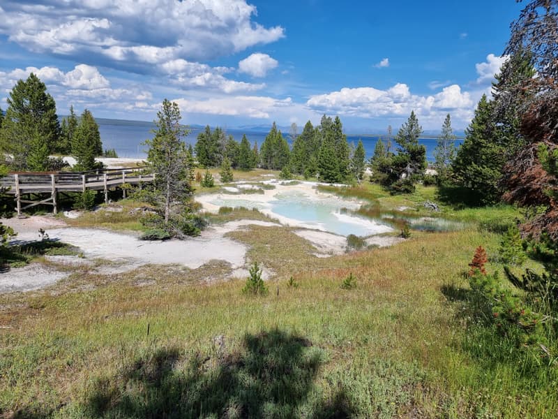 Yellowstone hot spring near lakeside boardwalk